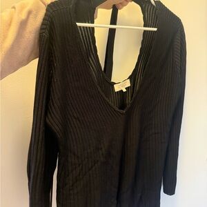 Sezane Black Ribbed Cowl Sweater